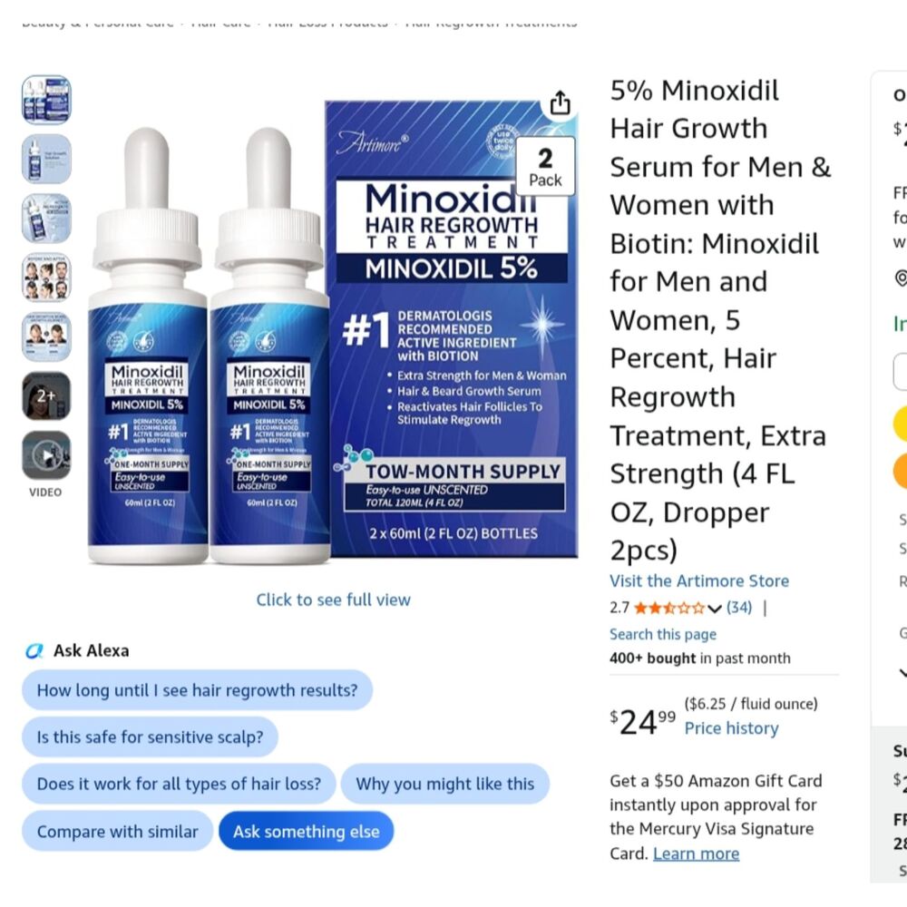 Artimore 5% Minoxidil Hair Regrowth Serum for Men and Women